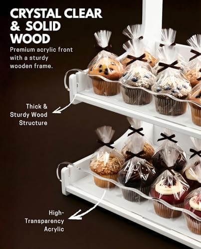 HOTCAN Cookie Display Stand for Bakers & Vendors with Acrylic Front | Wooden Dessert Stand with Chalkboard Sign for Market Booths, Craft Fairs & Events | 2 Tiered Cookie Display for Cupcakes, Muffins & Pastries (White) - Image 5