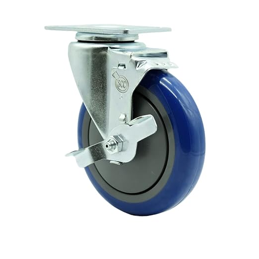 Service Caster Brand Replacement Caster for Uline Caster H-5540SWB - Swivel Top Plate Caster with 5 Inch Blue Polyurethane Wheel and Top Lock Brake - Fits Carts, Dollies and Poly Box Trucks H-3840