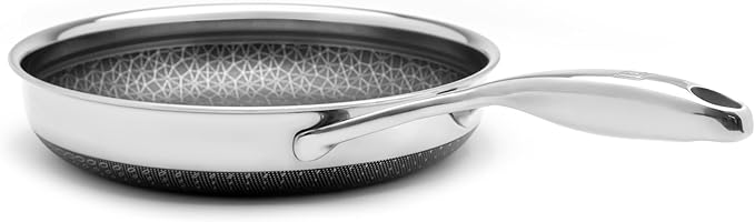 LIVWELL DiamondClad 10-Inch Hybrid Nonstick Fry Pan - Kitchen Gift - Frying Pan Stainless Steel Cookware Set with Tempered Glass Lids - Dishwasher Safe, PFOA-free Cookware - Silver/Black