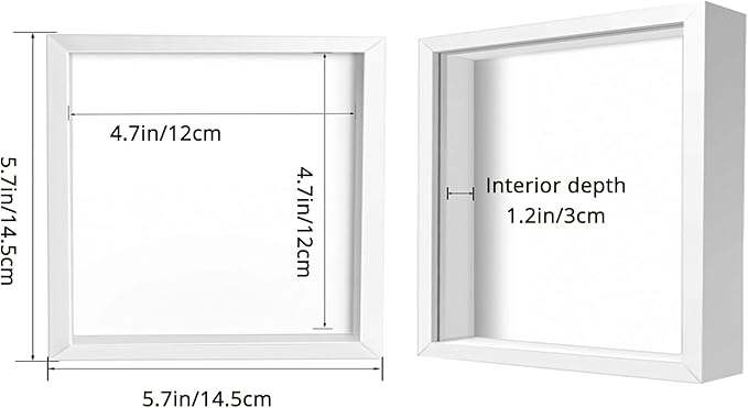 Small Shadow Box Frame 5x5 , Wood with Plexiglass, Display Case Box for Memorabilia, Medal, Crafts,Tickets and Photos, Picture Frame for Wall and Tabletop (White, 5x5)