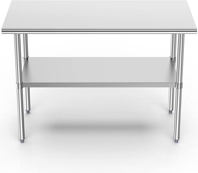 Stainless Steel Table for Prep & Work, 30x48 Inches, NSF Metal Commercial Heavy Duty Table with Adjustable Under Shelf and Foot for Restaurant, Home and Hotel