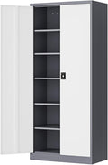 Metal Storage Cabinet-71” Tall Steel File Cabinets with Lockable Doors and Adjustable Shelves-Gray&White Steel Storage Cabinet for Home,Kitchen, School, Office, Garage