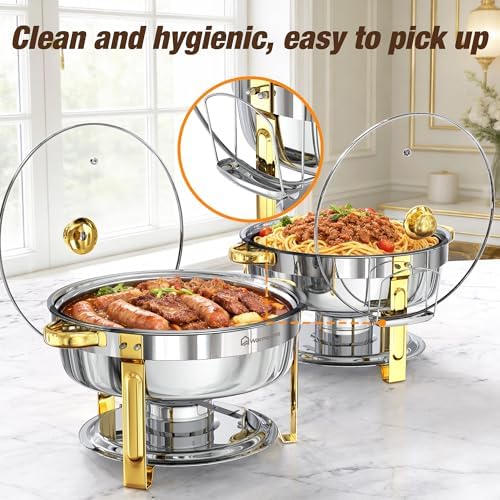 6.5QT Chafing Dishes for Buffet, 4 Pack Round Gold Buffet Display Set - Image 3