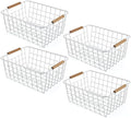 Wire Basket 4 Pcs Metal Wire Storage Basket with Wooden Handles for Pantry by ELEATTRUN