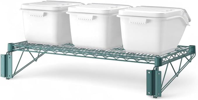 18" x 36" Green Wall-Mounted Wire Shelf Kit with Clip-in Ingredient Storage Bins, Heavy-Duty Steel Rack, Supports up to 600 lb, Flip-Top Lids, Open-Wire Design for Kitchen/Prep/Storage