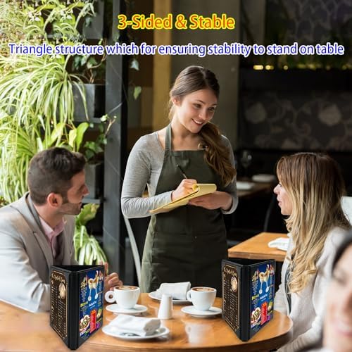5x7 Inch Table Tent Leather Menu Holder Sign Display Black Menu Covers for Cafes Bars Restaurant 3 sided triangle shape table tent 1 pack - Image 2
