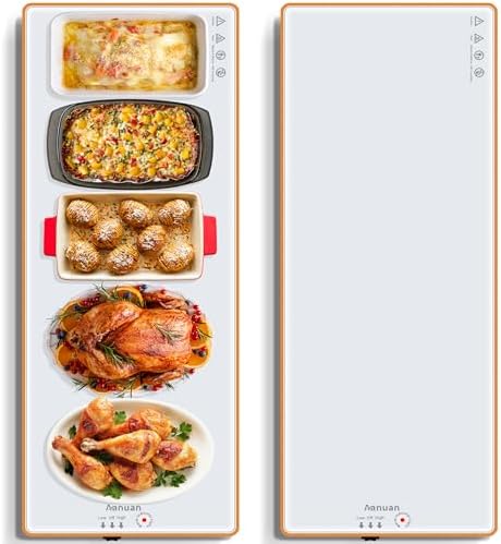 Warming Trays for Buffets Party, 40"x12", Tempered Glass Food Warmer, White by Aanuan
