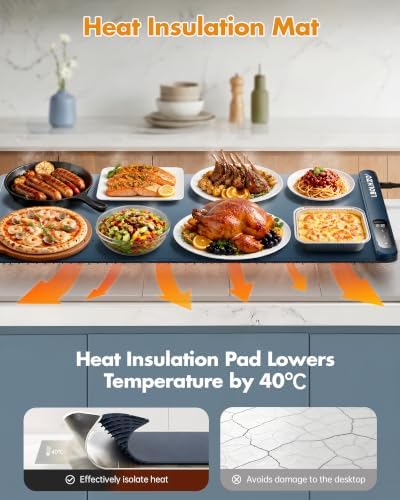 Warming Mat for Food 36x16Inch,Heat Resistant Pad,580W Fast Heating,Blue - Image 3