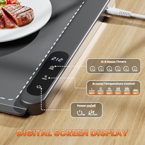Fast Heating Warming Mat for Food, XL 36"x16", Electric Food Warmer with 6 Level Adjustable Temperature and 6 Hours Timer, Full-Surface Portable Warming Pad Trays for Buffets Party - Image 5