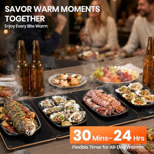 Electric Warming Tray, 4-in-1 Modular Electric Food Warmers Buffet with 7 Temp Settings & Timer, 33"x15" Glass Surface Food Warmer Mat, Warming Trays for Buffets Party & Restaurant & Home Gathering - Image 2