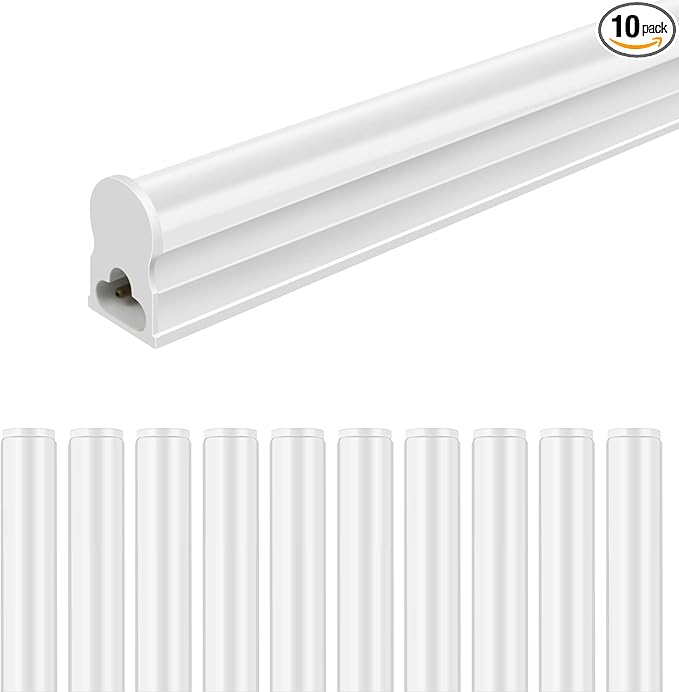 LightingWill 10 Pack LED Shop Light 3FT, Warm White 3000~3500K, 14W, Linkable T5 Integrated Fixture, Utility LED Ceiling Light and Under Cabinet Light, Corded Electric with Built-in ON/Off Switch