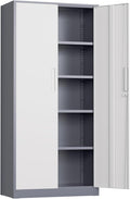 Oakmont Metal Storage Cabinet for Tool Organization, 72" Lockable Garage Storage Cabinets with 2 Doors and 4 Adjustable Shelves, Locking File Cabinet for Office, Home, School (72“ Wide-GreyWhite)