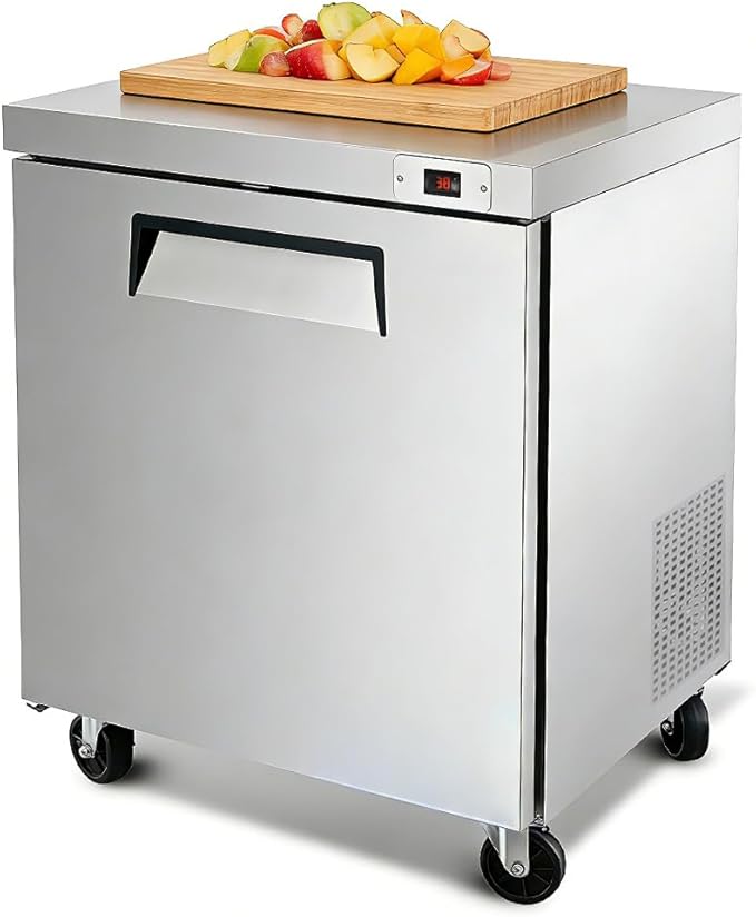 DeepTide 29" W Commercial Undercounter Worktop Refrigerator, 8 Cu.ft Commercial Refrigerator with 1 Door, 33-40°F, Stainless Steel, ETL&DOE, for Restaurants, Stores, kitchen