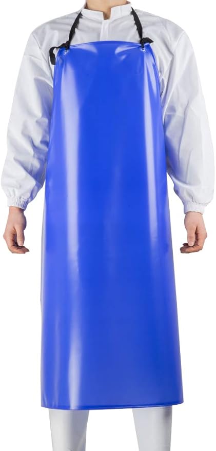 Chemical Resistant Vinyl Apron - Blue Plus Size Unisex PVC Aprons for Dishwashing,Dog Grooming,Gardening,Fish Cleaning,Lab Work