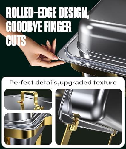 Chafing Dishes for Buffet 4 Pack, 9QT [No Fingers Cut] Roll Edge Designed Chafing Dish Buffet Set [Mirror-Like Polished Finish] Food Warmers for Parties, Birthday, Holiday Parties, Church Events, etc - Image 4