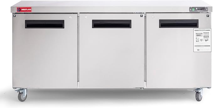 WESTLAKE 72" W Commercial Freezer Worktop Undercounter Freezer 17.7 Cu.ft Single Door Stainless Steel Counter Fan Cooling Freezer Food Prep Station for Restaurant, Bar