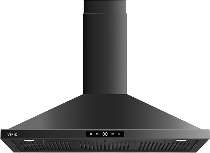 Wall Mount Range Hood 36 inch, 580 CFM Kitchen Vent Hood, Ducted/Ductless Convertible with Touch Control, Stainless Steel Stove Vent Hood, Easy Clean Filter, Black