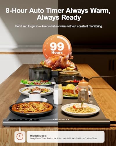 Expandable Warming Mat for Food – iTRUSOU 42"x16" Extra Large Electric Warming Tray with 7 Temp Settings, Switchable ℃/℉, 99H Timer, Child Lock – 2 Panels Custom Sizes for Energy Efficiency - Image 4
