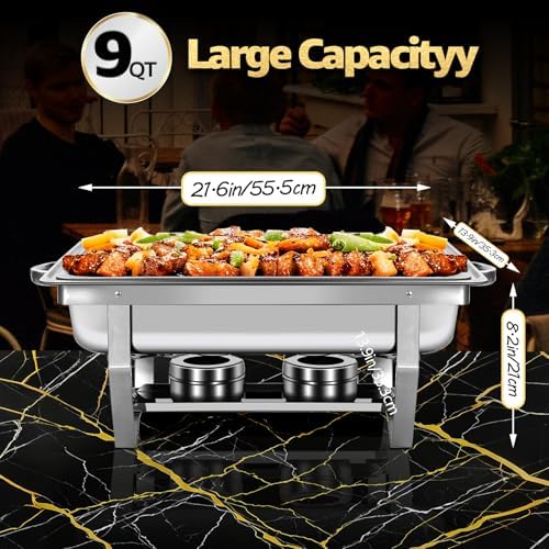 9Qt Chafing Dishes for Buffet, Roll Edge Designed Chafing Dish Buffet Set - Image 7