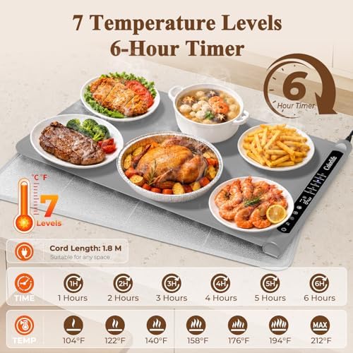 Warming Mat for Food, Electric Warming Tray with Heat-Resistant Pad-L Grey - Image 5