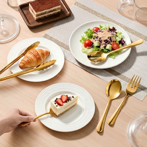 11PCS Stainless Steel Gold Serving Utensils, 8.7''Serving Spoons,8.7''Slotted Spoons, Serving Fork, 9'' Serving Tongs,Cake Server,Hostess Serving Set for Chafing Dish Buffet Catering Parties - Image 6