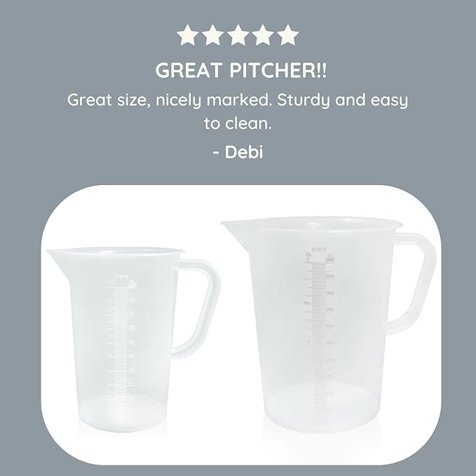 Plastic Graduated Measuring and Mixing Pitcher - 1000ml Plastic Graduated Measuring Pitcher - Large Cylinder Graduated Measuring Container with Handle and Pour Spout - 1 Liter