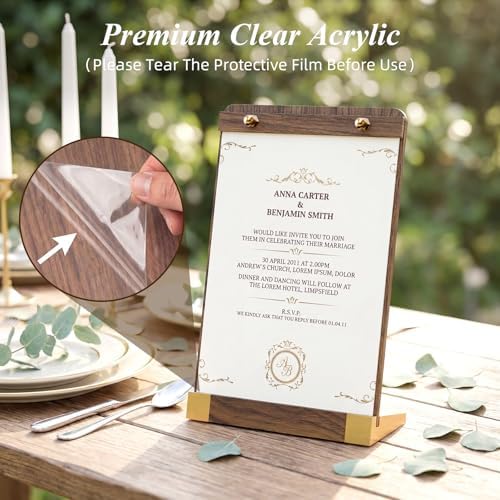 PPH-Sisy 4 Pack Acrylic Sign Holders 5x7 with Wood Base, Tabletop Display Sign Stand for Menu Flyer Poster, Clear Acrylic Paper Frame for Restaurant Coffee Shop Hotel Office Exhibition - Image 5