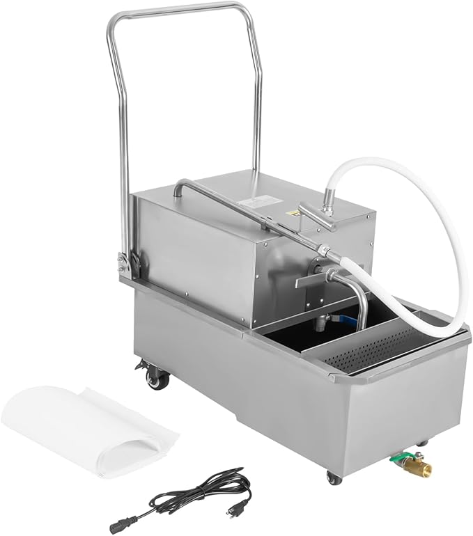 Mobile Fryer Filter Machine, 550W 14.53 Gallon Oil Filter Cart with 8.45Gal/min Oil Filtration Speed Oil Filtration System for Restaurant Burger Stores