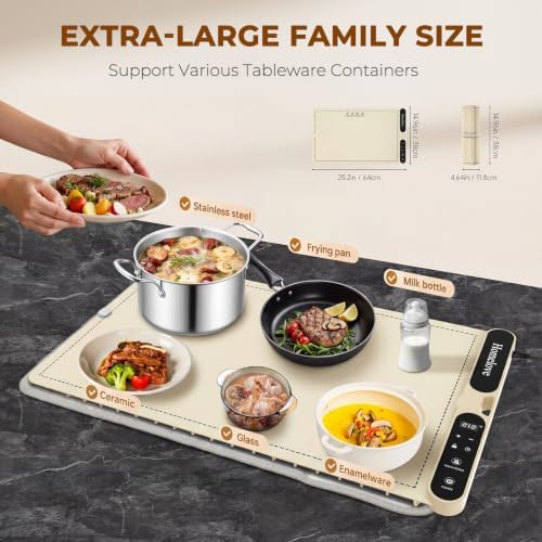 Homelove Warming Mat for Food - 7 Temps, 8H Timer, for Buffets Party Beige - Image 4