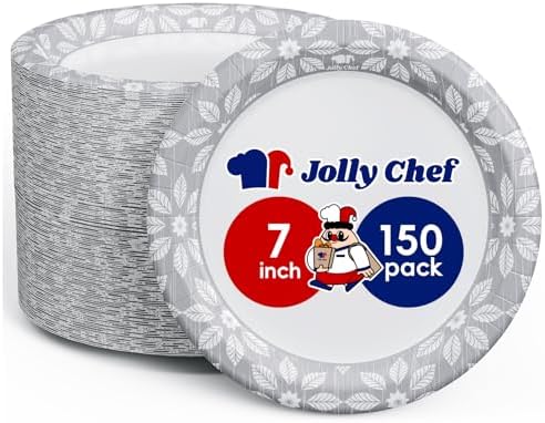 JOLLY CHEF 7 inch Disposable Paper Plates 150 Pack by JOLLYCHEF
