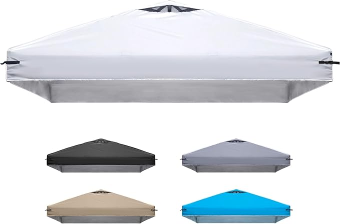 10x10 Canopy Replacement Top Cover with Air Vents for ez up Pop up Canopy Gazebo Tent, with Adjustable Strap, Waterproof & Anti-UV for Outdoor Shade (Frame Not Included) (White)