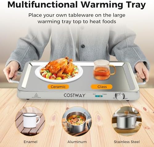COSTWAY Buffet Servers and Warmers, 2 in 1 Electric Warming Tray - Image 4