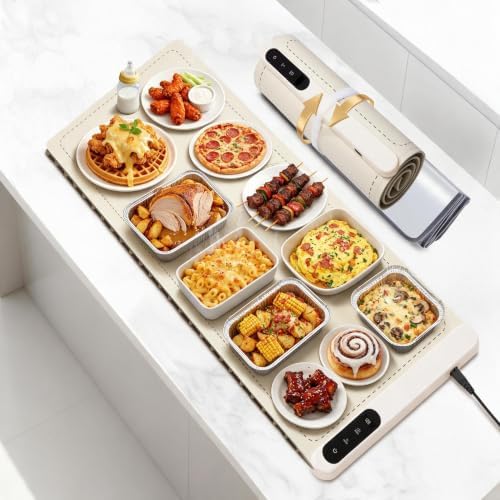 Warming Food Mat,35"x15" Large Electric Heating Warming Mat for Food with 6 Level Temperature & 6 Hours Timer, Flexible Silicone Food Warmer, Portable Warming Trays for Party Home Kitchen, Beige by NtoaujaoPilatesReformerSet