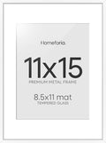 Homeforia 11x15 Picture Frame White, High End Metal 11x15 Poster Frames with Mat for 8.5x11, 11 x 15 White Frames Matted to 8.5 x 11 inch Photo, 11by15 Hanging Frames, Tempered Glass, Wall Kit, Set of 1