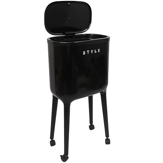XPIY 4 Gallon Trash Can with Wheels and Lid, Modern Narrow Garbage Can with Raised Legs, Space-Saving Rolling Dog-Proof Trash Bin for Bathroom, Kitchen, Bedroom, Office (1, Black-1)