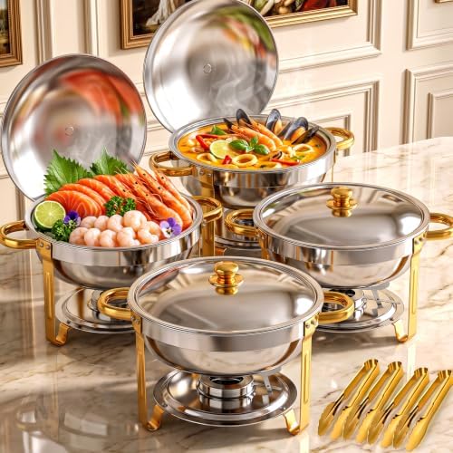 POWERFUEL 7QT Stainless Steel Chafing Dishes for Buffet with Serving Tongs by POWERFUEL