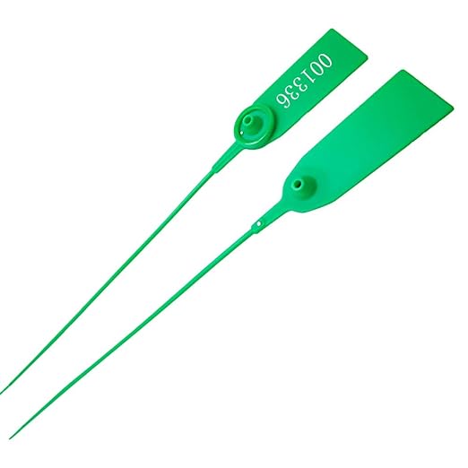 Plastic Numbered Security Seal Pull Tight Padlock Safety Tag Tamper Proof Tie Disposable Self-Locking Seals 11” Length,100pcs (Green)
