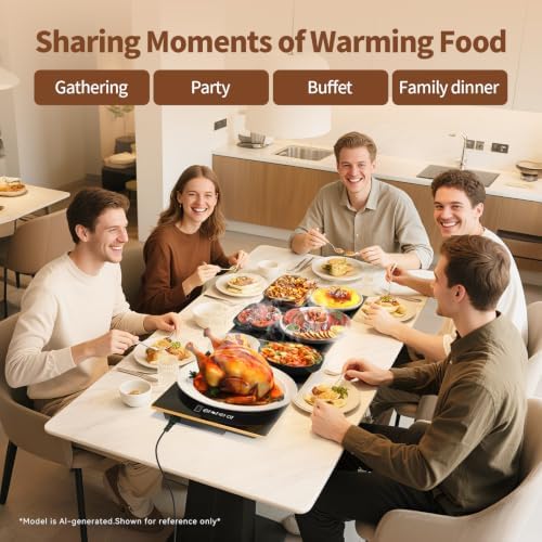 Food Warmers for Parties Buffet, （31.5"x12"） Assemblable Stackable Electric Warming Tray with 8-Level Temperature Adjustment and 8-Hour Timer, Upgraded Desktop-Protecting Food Warming Mat - Image 6