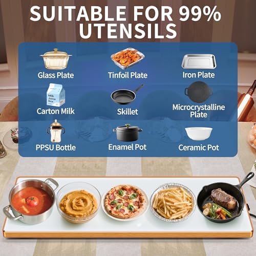 Warming Trays for Buffets Party, 47"x12", Tempered Glass Food Warmer, White - Image 4