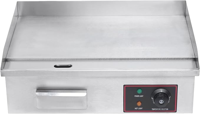 Commercial Electric Grill 110V 3000W Countertop Flat Top Griddle Nonstick Stainless Steel Teppanyaki Grill, Temperature Range 122-572°F for Restaurant, Canteen, Snack Bars 21.3"x11.8"
