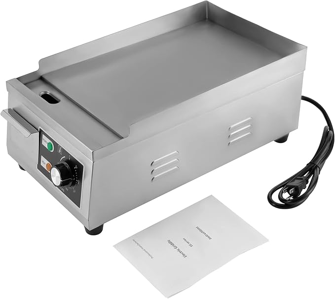 Commercial Electric Griddle 110V 1300W Electric Flat Top Griddle Non-Stick Teppanyaki Grill, 21'' x 12'' Cooking Plate, Stainless Steel Restaurant Electric Countertop Griddle Tabletop Grill