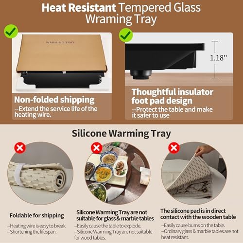 Warming Mat for Food,L 22"x14",Tempered Glass Electric Warming Tray, Black - Image 6
