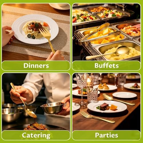 11PCS Stainless Steel Gold Serving Utensils, 8.7''Serving Spoons,8.7''Slotted Spoons, Serving Fork, 9'' Serving Tongs,Cake Server,Hostess Serving Set for Chafing Dish Buffet Catering Parties - Image 7