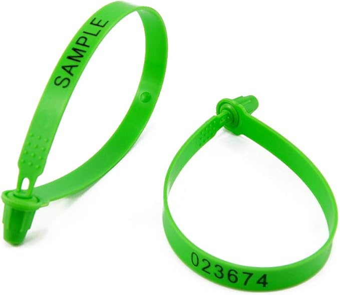 100 Numbered Plastic Security Tamper Proof Trailer Seals - Shipping Tags for Truck and Container (Green)