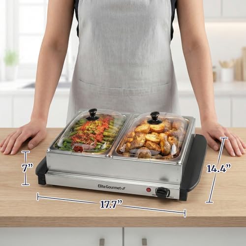 Elite Gourmet EWM-6122X Dual Buffet Server, 2 x 2.5 Qt, Stainless Steel - Image 4