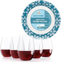 JOLLY CHEF 10 inch 140 Pack Disposable Paper Plates Heavy Duty Printed Paper Plates, 24 Pack 16 Oz Plastic Wine Glasses, Stemless Unbreakable Wine Cups Disposable by JOLLYCHEF