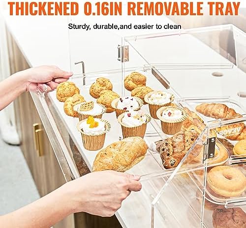 VEVOR Pastry Display Case, 2-Tier Commercial Countertop Bakery Display Case, Acrylic Display Box with Rear Door Access & Removable Shelves, Keep Fresh for Donut Bagels Cake Cookie, 20.7"x13.2"x11.9" - Image 3