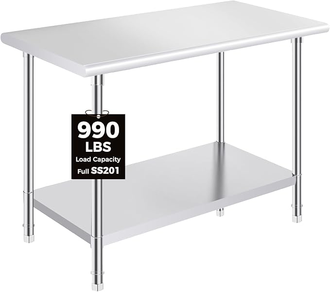 OSTBA Stainless Steel Table for Prep & Work 24x48 Inches, NSF Metal Commercial Heavy Duty Table with Adjustable Undershelf and Adjustable Foot for Restaurant Kitchen Home and Hotel