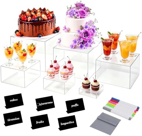 6 Pcs Clear Acrylic Buffet Risers & Dessert Table Food Display Stand Set by Unknown