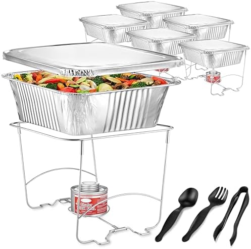 Complete Chafing Dish Buffet Set (39pc) Disposable Catering Supplies- Includes Serving Utensils, 6hr Fuel cans, 6 Half Size Chafing Pans & Wire Racks- Premium Party Food Warmer Trays by StockYourHome